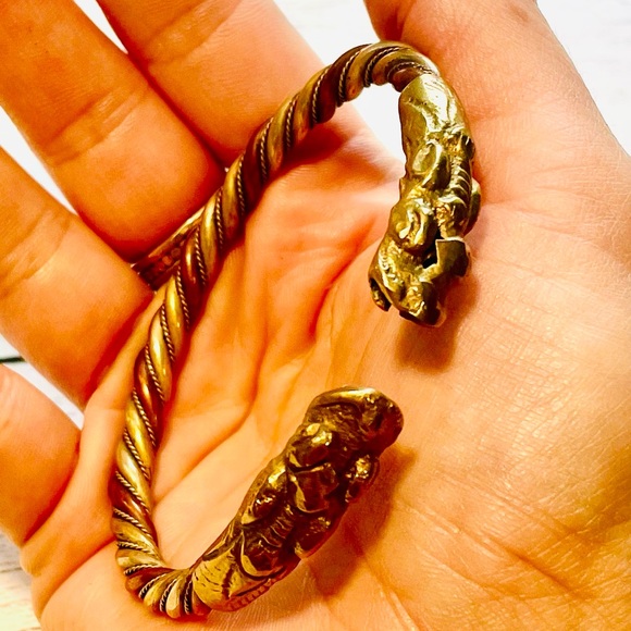 Vintage Other - VTG Tri-metal Twisted Bracelet Double Dragon Heads copper, bronze, brass